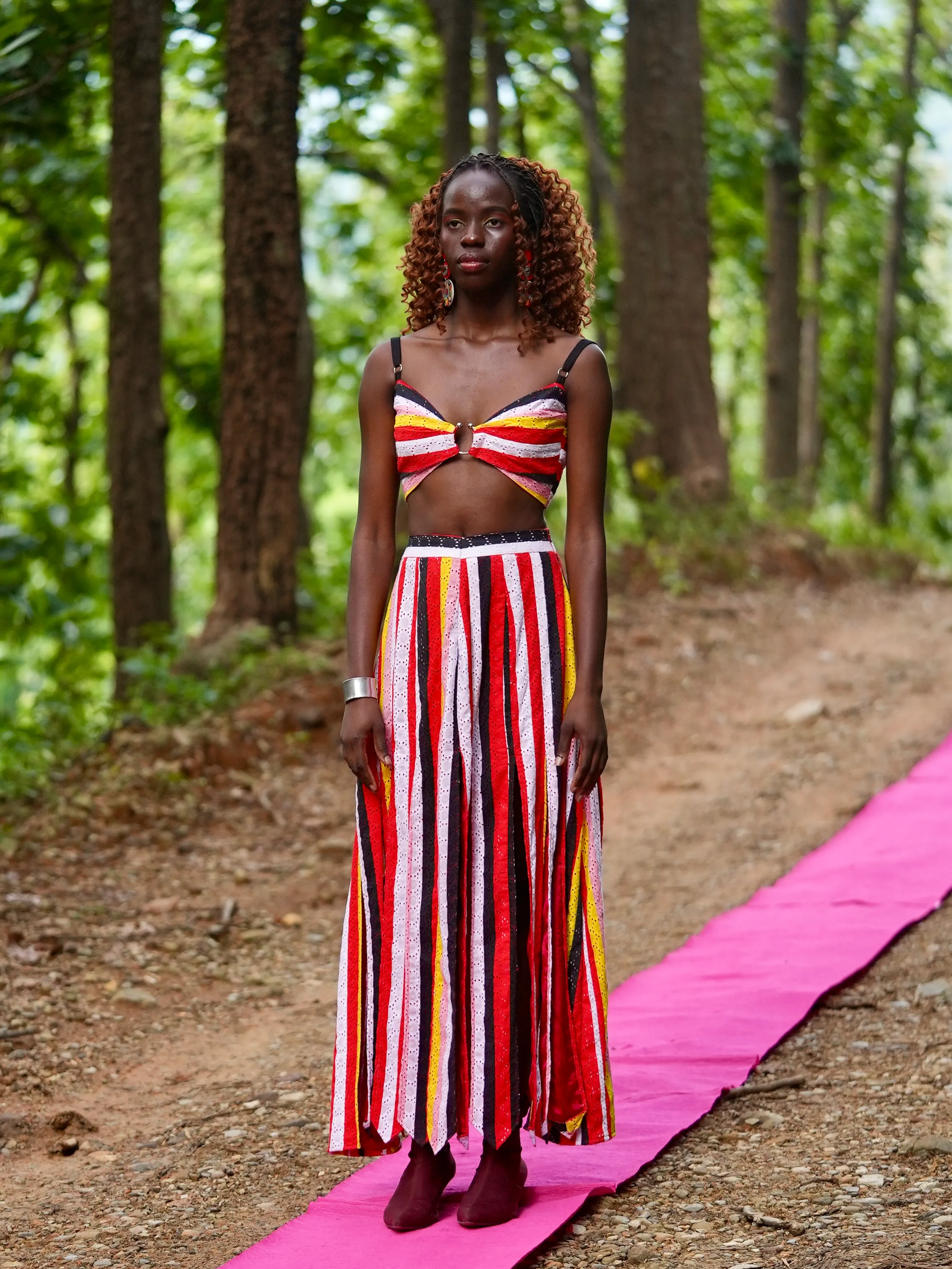  Tidal Romance Co-ord – Striped top & multiple Split Skirt Set with Hand Embroidered detailing